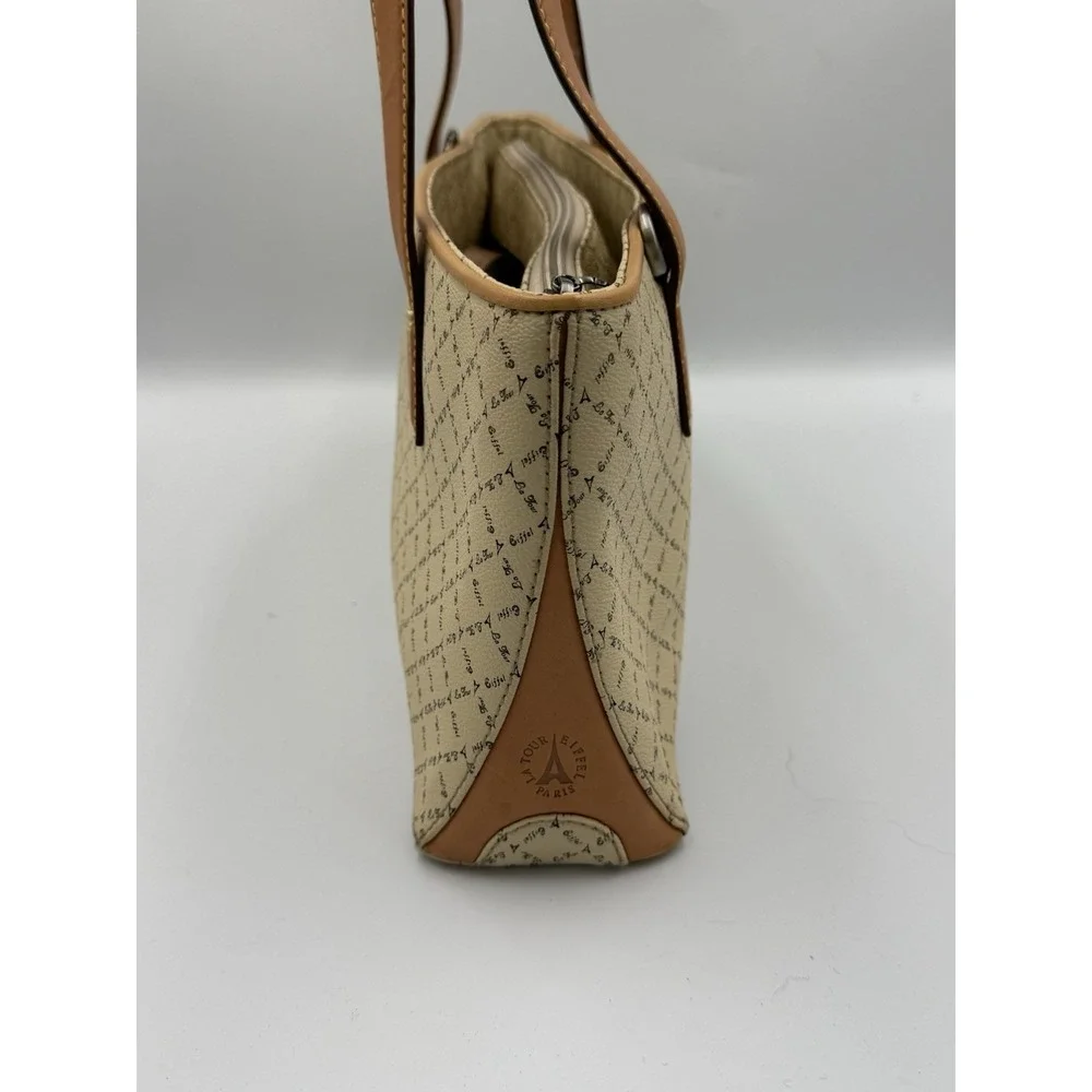 La Tour Eiffel Paris Monogram Satchel Crossbody Bag Beige Matching Wallet Set